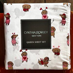 Cynthia Rowley QUEEN Size Sheet Set - Valentine's Day Dachshund Dogs Cupid